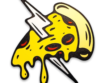 Engraved Pizza Flash Sign – Fun Tattoo Style Wall Art