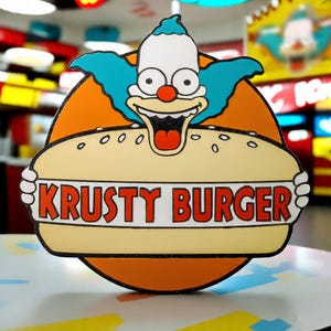 Krusty Burger Sign: Simpsons Wall Art, CNC Engraved MDF Decor