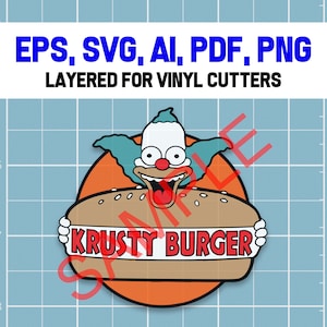 Krusty Burger geschnitten Datei. Vektor-Krusty der Clown Kunst Schichtbild Clipart-Dateien für Silhouette, Cricut, Brother, xTooll