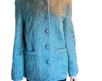 Chaqueta vintage de lana mohair turquesa - Talla 10 (Reino Unido)