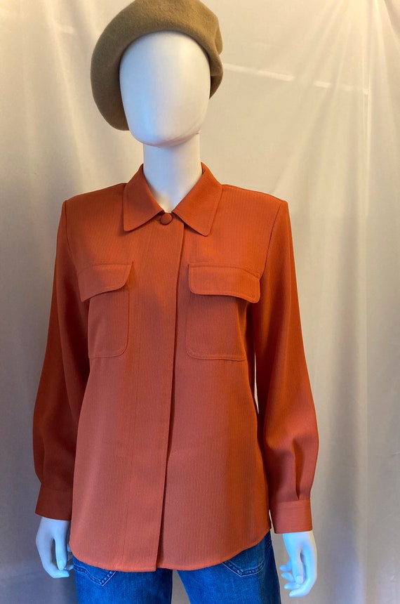 80s Alexon British Heritage brand orange blouse s… - image 5