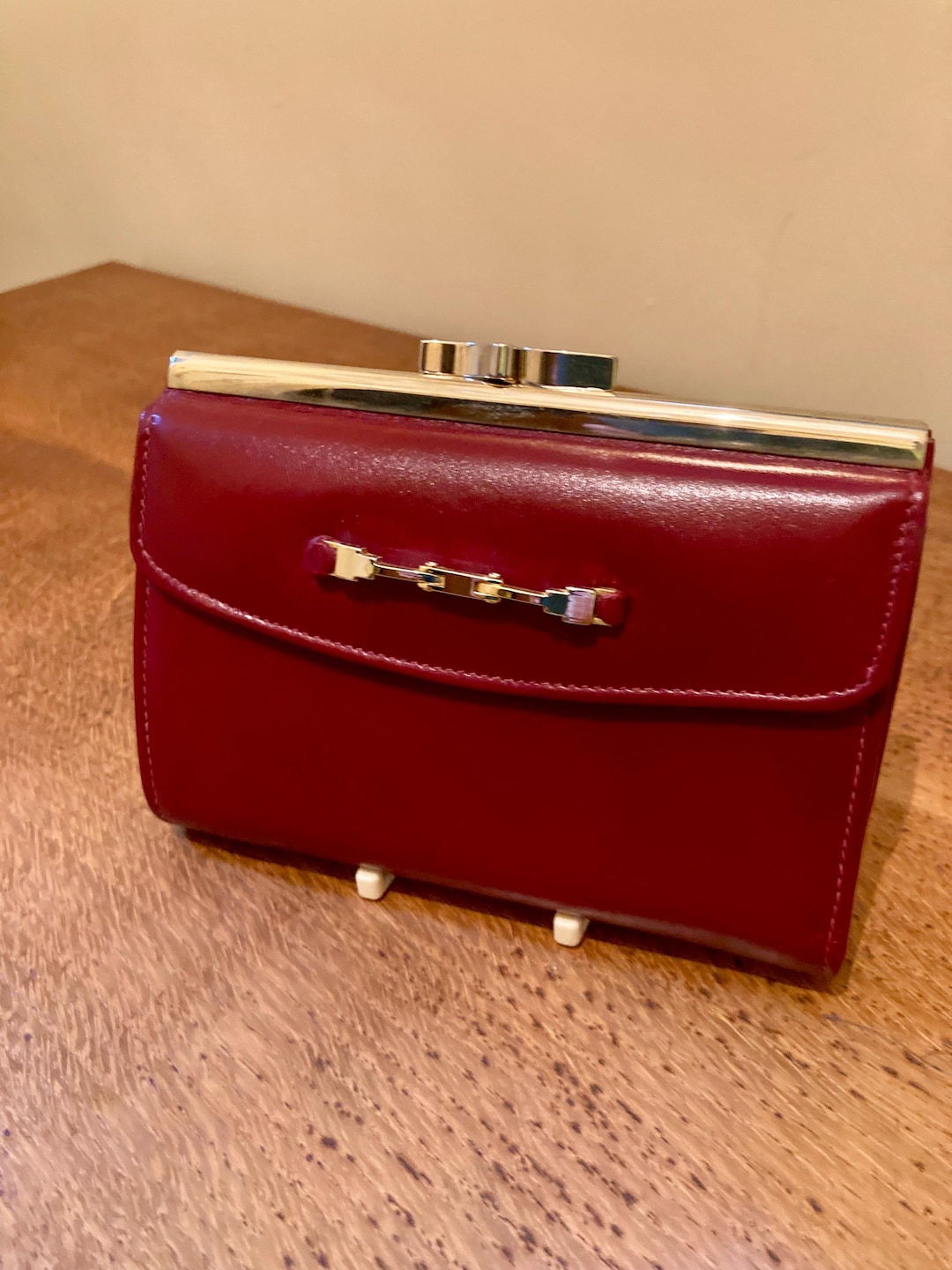 Burgundy Embossed Calf Leather Wallet With Tan Suede Interior main image 0