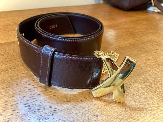Vintage Paloma Picasso Plum Leather and Gold Chain Belt  display picture 3