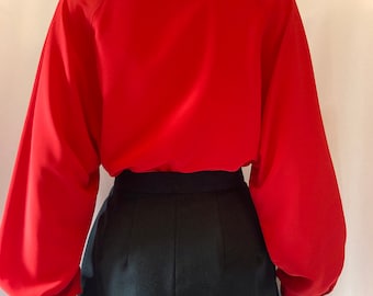 Divine red puffed balloon sleeve red blouse size 10 approx Vintage 80s