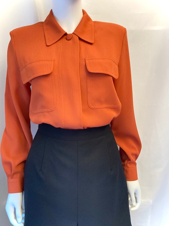 80s Alexon British Heritage brand orange blouse s… - image 4