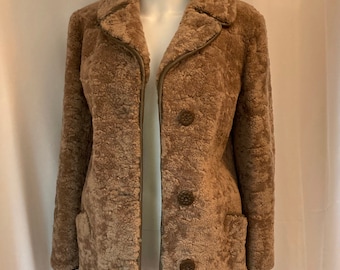 Abrigo de piel de oveja británico de lujo, estilo años 60, llamativo y vintage: estilo mod, talla 8-10
