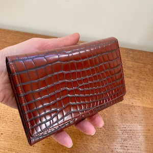 Vintage 90s tan croc embossed leather wallet purse
