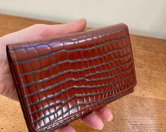 Vintage 90s tan croc embossed leather wallet purse