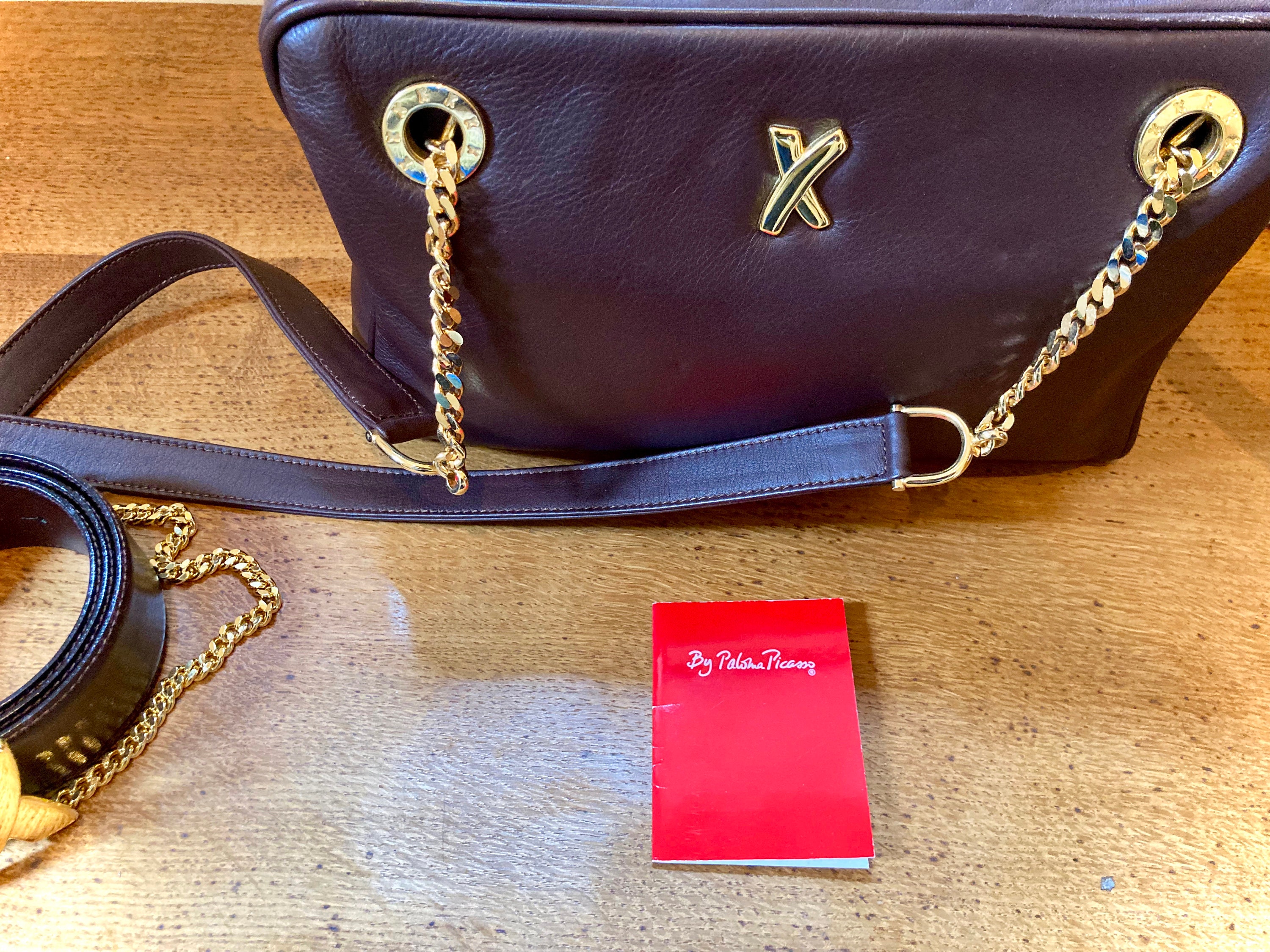 Vintage Paloma Picasso Shoulder Bag in Dark Plum Purple With Leather and Heavy Gold Chain Double Straps. Matching Belt Available. Etsy