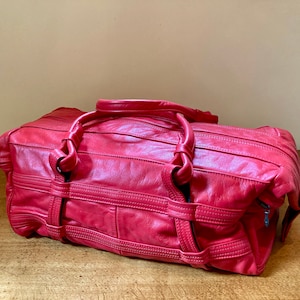 Vintage postbox red leather holdall weekend bag fantastic soft squashy leather, travel in style!