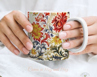 William Morris inspired floral design mug, floral mug, Floral Coffee Mug, Lover gift, Girlfriend gift, Floral design mug