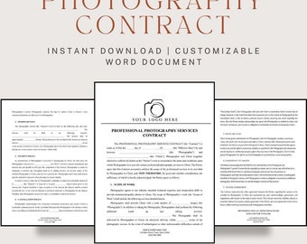 Modelo de contrato de fotografía: documento Word imprimible. Descarga instantánea.