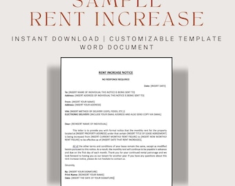 Modelo de aviso de aumento de alquiler: documento Word imprimible. Descarga instantánea.