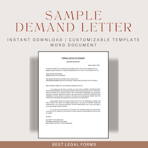 Modelo de plantilla de carta de demanda: documento de Word imprimible. Descarga instantánea.