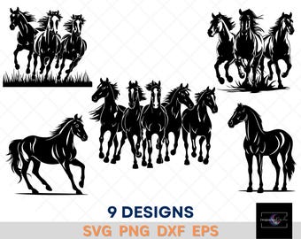 Mustang Horse Silhouette SVG Bundle: Wild West Clipart (Digital Download)
