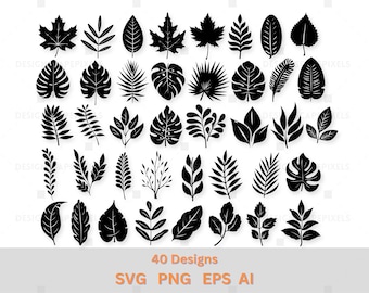 Bladsilhouet SVG-bundel: botanische vectorillustraties (digitale download)