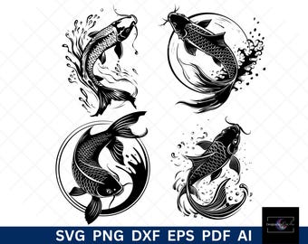 Koi Fish Vector Designs, Japanese Clipart (Digital Download)
