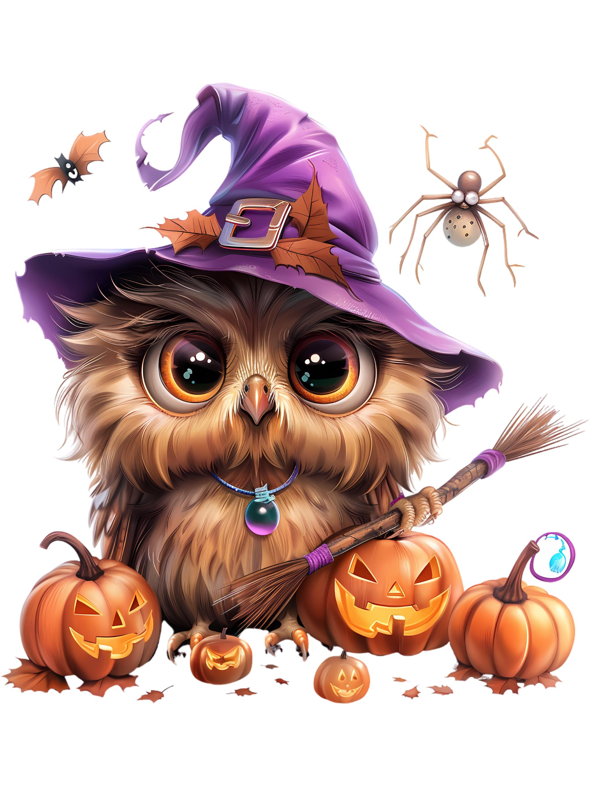 15 Halloween Owl PNG Bundle | Cute Owl Clipart | Witch Hat Owl ...