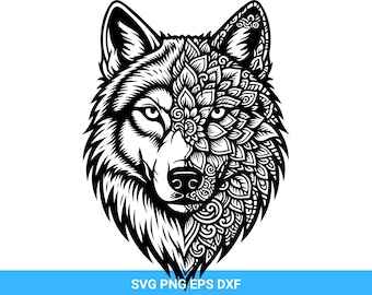 Wolf Floral Mandala SVG: Boho Tattoo Design, Cricut & Laser Cut File