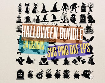 Halloween Silhouette SVG Bundle: Ghost, Witch, Haunted House (Digital Download)