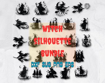 Witch Silhouette SVG Bundle: Halloween Clipart for Cricut, Silhouette (Digital Download)