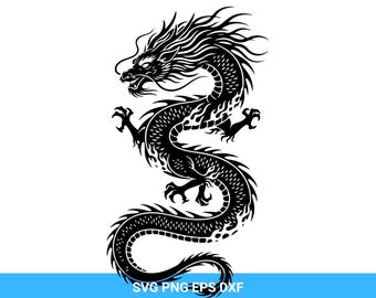 Elegant Dragon Silhouette SVG: Tattoo & Clipart Design (Digital Download)