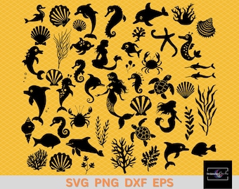 Underwater Silhouette SVG Bundle: Sea Creatures Clipart for Cricut