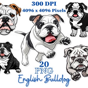 English Bulldog Clipart Bundle Dog Sublimation Designs Dog Breeds PNG Cute Dogs Digital Illustration Dog Portrait Prints Cartoon Bulldog