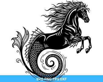 Hippocampus SVG: Mythical Sea Horse Silhouette (Digital Download)