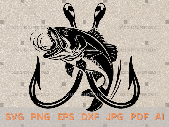 crossed fish hooks vectors Crossed Fish Hooks SVG: Bass Fishing Vector (digital Download)