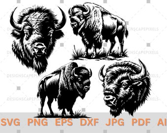 SVG Bison Silhouette Bundle Bison Vector File Bison Clipart Cricut Cutting File Animal Silhouette Animal Vector Bison Svg Bundle EPS PNG Dxf