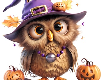 15 Halloween Owl PNG Bundle | Cute Owl Clipart | Witch Hat Owl Illustration | Pumpkin Autumn Sublimation Files Owl Clip art Animal Halloween
