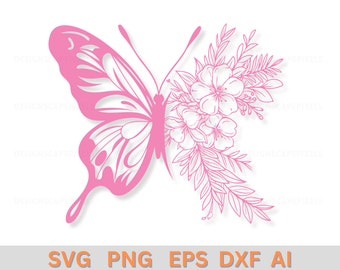 Floral Butterfly SVG: Pink Flower Monogram Clipart (Digital Download)