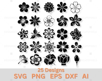 SVG Cute Flower Bundle Gardening flower icon svg Flat flowers clipart vector svg png dxf eps stencil cut file for silhouette cricut vinyl