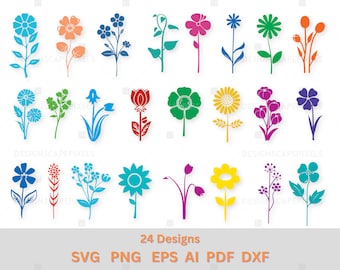 Blumen Silhouette SVG Bundle, Floral Vektor Clipart (digitaler Download)