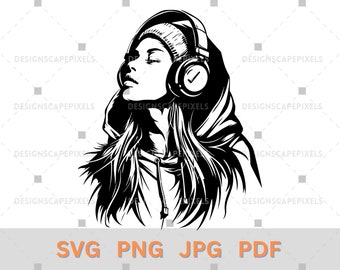 Girl in Hoodie with Headset SVG: Cricut Cut File (Digital Download)