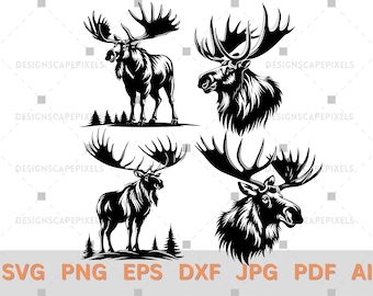 SVG Moose Silhouette Moose head Svg Moose Png Pdf EPS Dxf AI Moose Vector File Alaska Moose Svg Animal Svg Wildlife Moose Bundle Svg