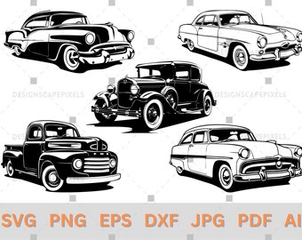 Classic Car & Truck Vectors: Vintage Automobile SVG PNG (Digital Download)