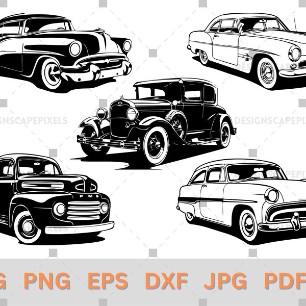 SVG Classic Cars and Trucks 10 Vectors SVG & PNG File Types Custom Vintage Vehicles Antique Automobiles Commercial Use for Print On Demand