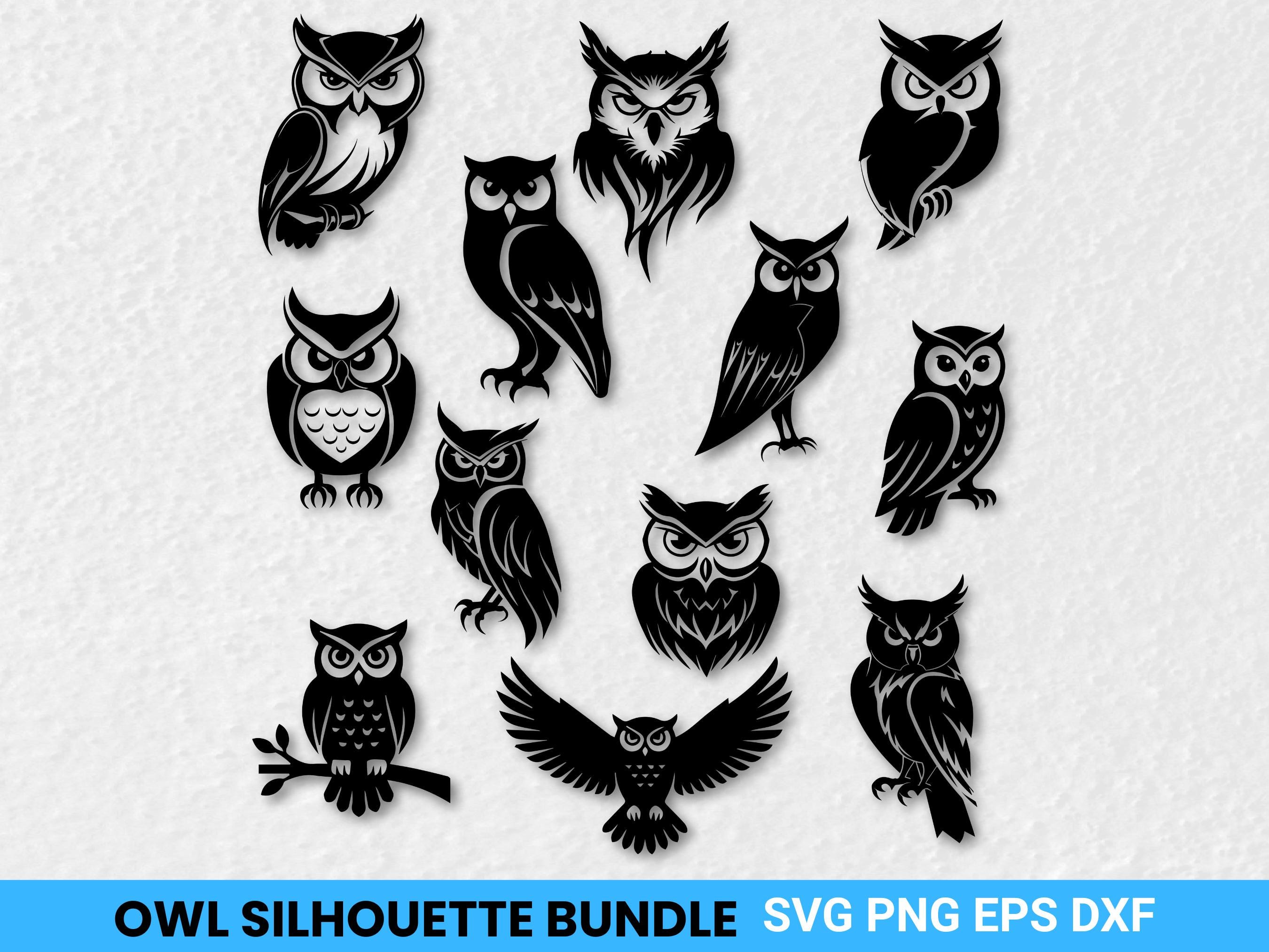 Owl Silhouette SVG Bundle: Cricut, Glowforge Cut Files (Digital Download)