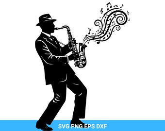 Jazz Saxophonist Silhouette SVG: Music Lover Vector Clipart (Digital Download)