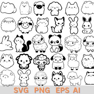 30 Cute Fluffy Animal Doodle SVG Bundle Cute Woodland Animal Animal Cartoon Farm Animal Svg  Clipart Nursery Image Cute Animal svg Kawii
