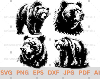 SVG Bear Silhouette Bundle Bear Silhouette Vector Bear Svg Bear Clipart Bear Cutting File Bear Cricut Animal Silhouette Svg Animal Vector