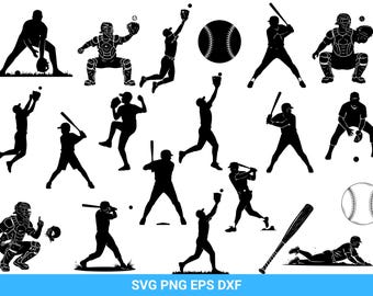 Baseball Player Silhouette Bundle | Sports SVG, Cricut Cut Files (Digital Download)