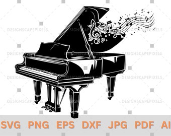 Grand Piano SVG: Music Notes Vector Clipart (Digital Download)