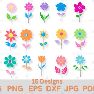 SVG Blume mit Stiel Bundle Gartenarbeit Blume Symbol svg Flache Blumen Clipart Vektor svg png dxf EPS jpg ai Blumen Clipart Blumen Vektor