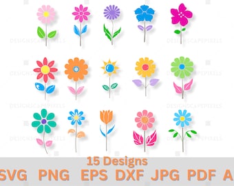 SVG-bundel bloem: vectorafbeeldingen bloemen clipart (digitale download)