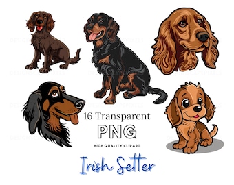 Cartoon Irish Setter Clipart: PNG Dog Art Bundle (Digital Download)