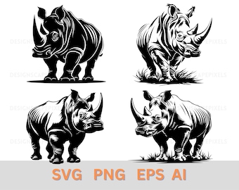 SVG Rhino Silhouette Bundle Rhino Vector File Cricut Cutting File Rhino Clipart Svg PNG Eps AI Animal Silhouette Animal vector file
