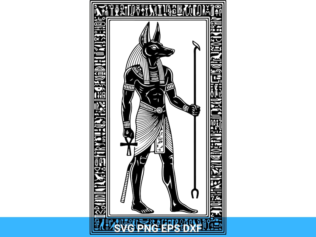 Anubis SVG: Egyptian God Silhouette, Hieroglyph Border (digital ...
